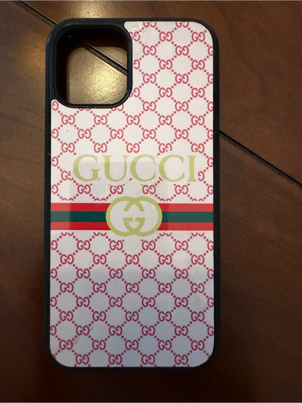 Gucci Logo Pattern Phone Case - White with Red & Green Accents. iPhone 12